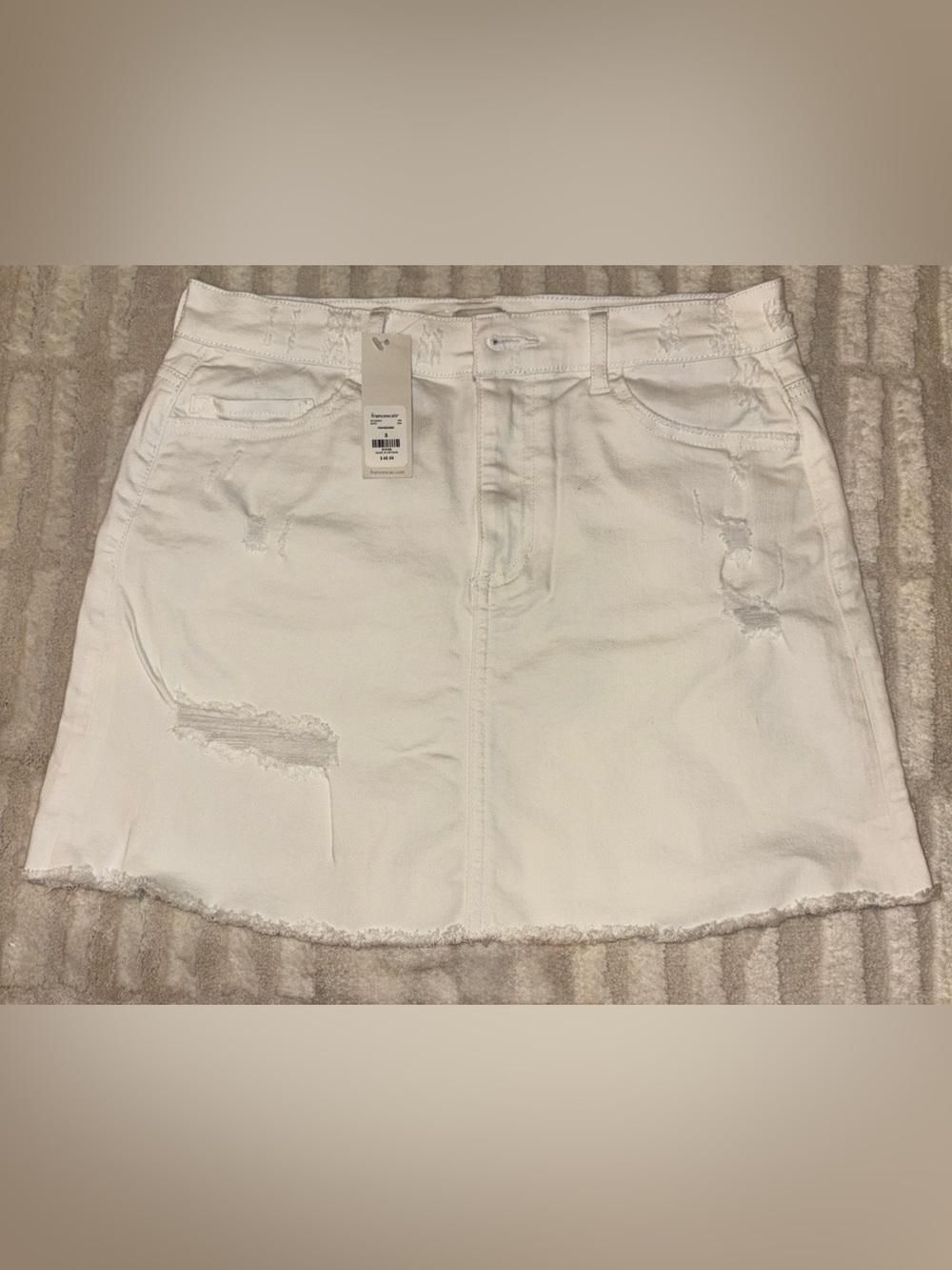 Francesca's Collections White Distressed Denim Mini Skirt